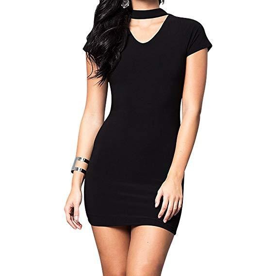 JUNIORS V-NECK PARTY DRESS WITH CHOKER NECKLINE - Faylinn & Co