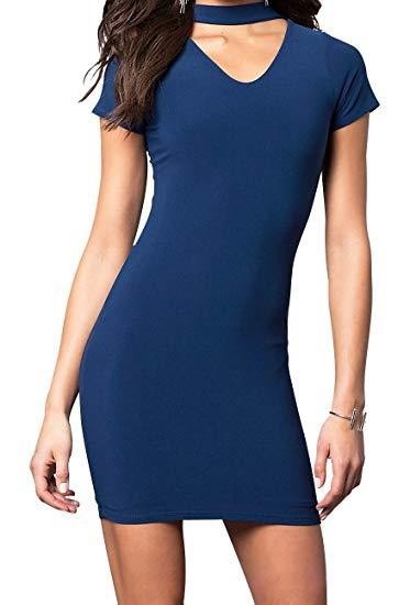 JUNIORS V-NECK PARTY DRESS WITH CHOKER NECKLINE - Faylinn & Co