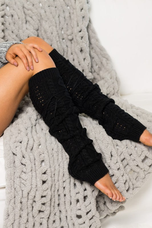 Cable Knit Long Tie Leg Warmer - Faylinn & Co