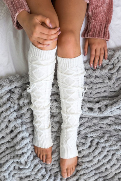 Cable Knit Long Tie Leg Warmer - Faylinn & Co