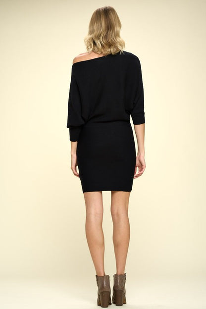 Ribbed Sweater Knit Dolman Sleeve Dress - Faylinn & Co