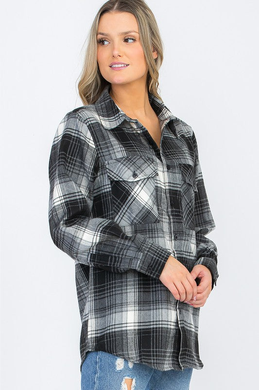 Boyfriend Oversize Plaid Flannel Long Sleeve - Faylinn & Co