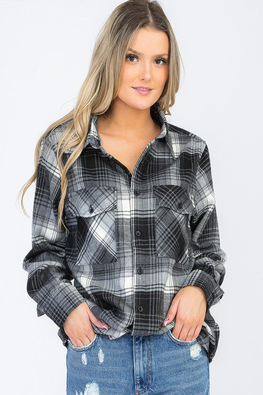 Boyfriend Oversize Plaid Flannel Long Sleeve - Faylinn & Co