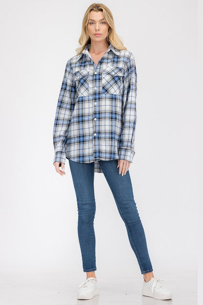 BOYFRIEND Fit Checker Plaid Flannel Long Sleeve - Faylinn & Co