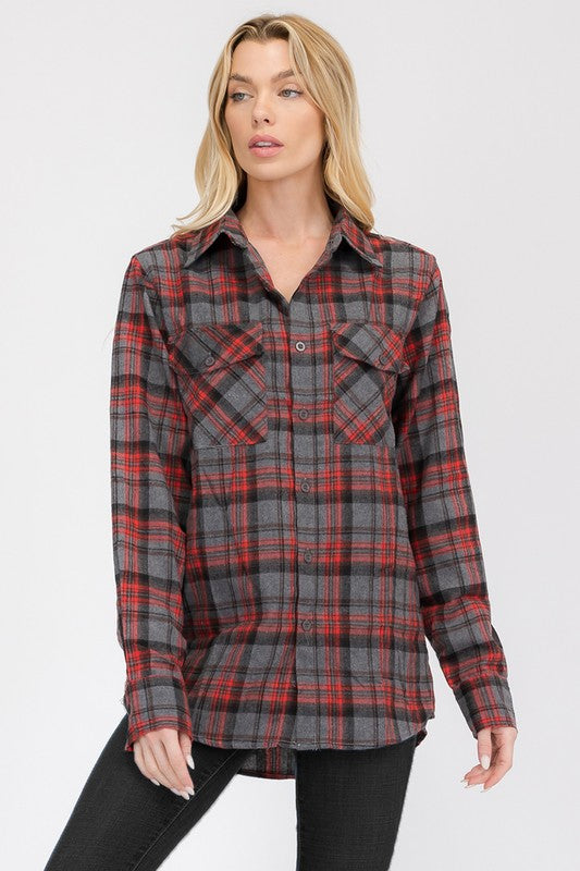Boyfriend Fit Checker Plaid Flannel Long Sleeve - Faylinn & Co