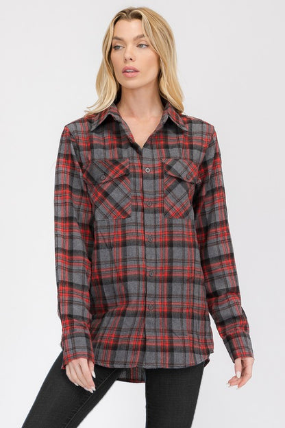 Boyfriend Fit Checker Plaid Flannel Long Sleeve - Faylinn & Co