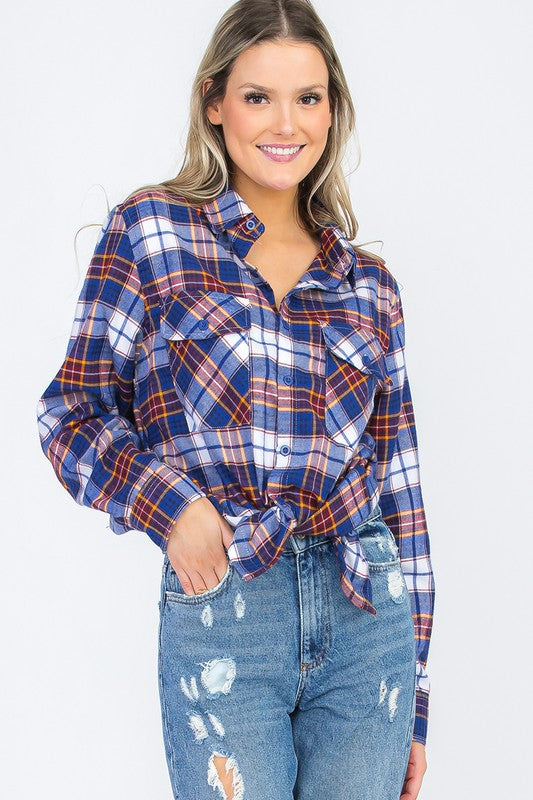Boyfriend Fit Checker Plaid Flannel Long Sleeve - Faylinn & Co
