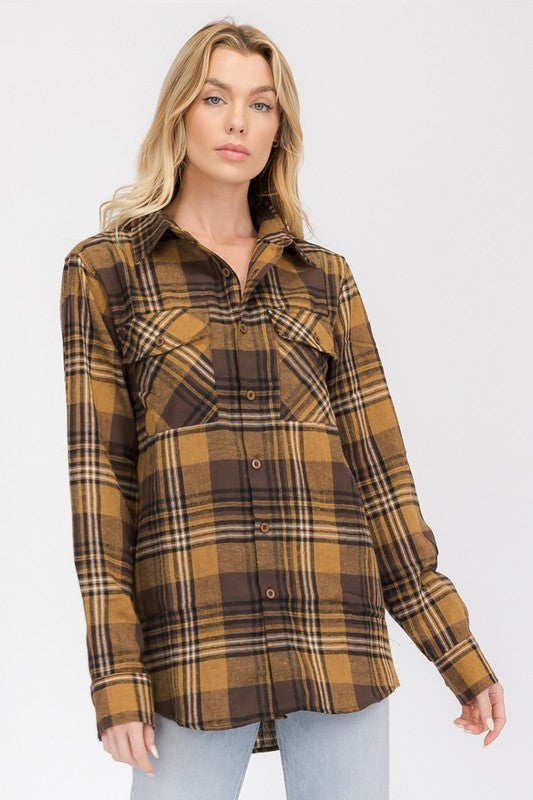 Boyfriend Fit Checker Plaid Flannel Long Sleeve - Faylinn & Co