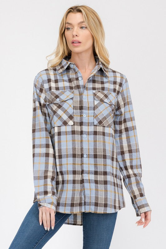 Boyfriend Fit Checker Plaid Flannel Long Sleeve - Faylinn & Co