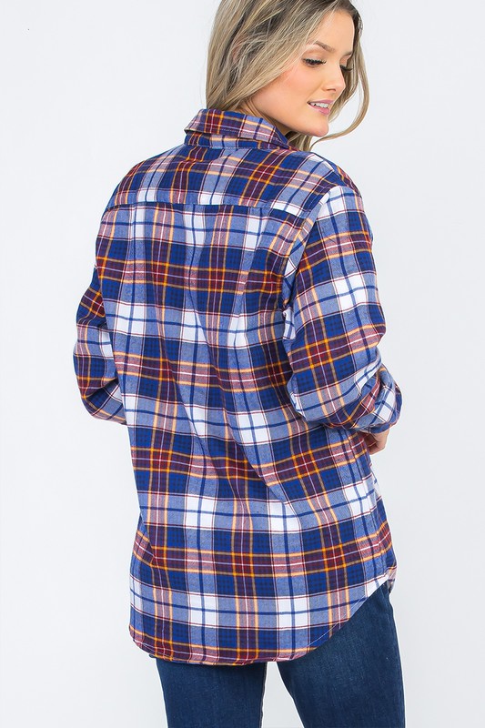 Boyfriend Fit Checker Plaid Flannel Long Sleeve - Faylinn & Co