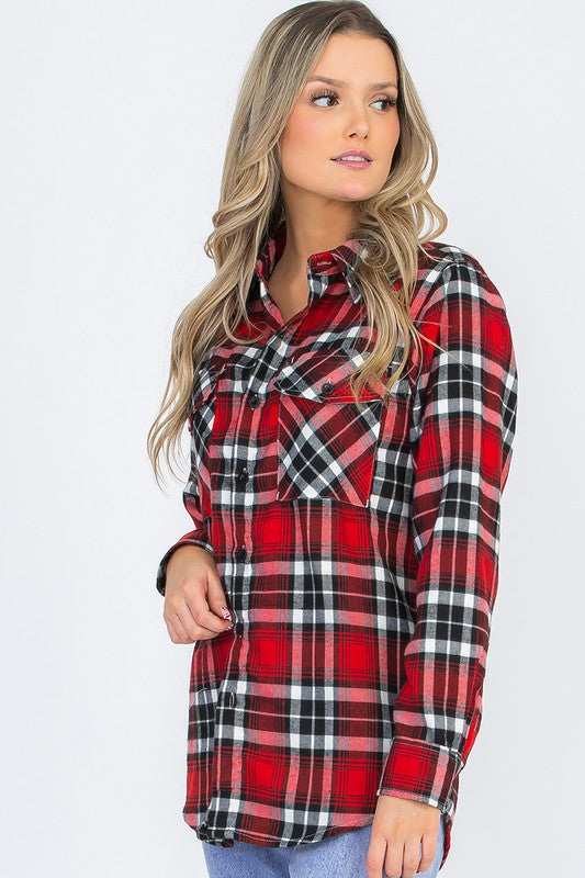 Boyfriend Fit Checker Plaid Flannel Long Sleeve - Faylinn & Co