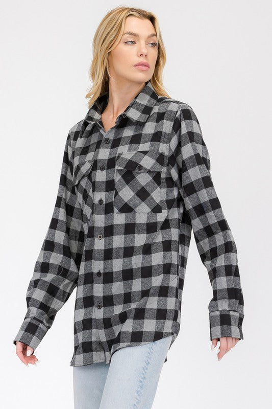Boyfriend Checker Plaid Flannel Long Sleeve - Faylinn & Co
