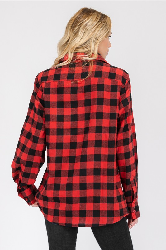 Boyfriend Fit Checker Plaid Flannel Long Sleeve - Faylinn & Co