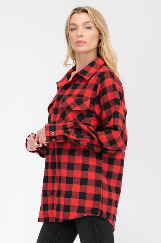 Boyfriend Fit Checker Plaid Flannel Long Sleeve - Faylinn & Co