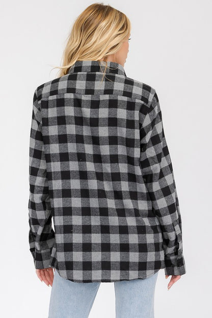 Boyfriend Fit Checker Plaid Flannel Long Sleeve - Faylinn & Co
