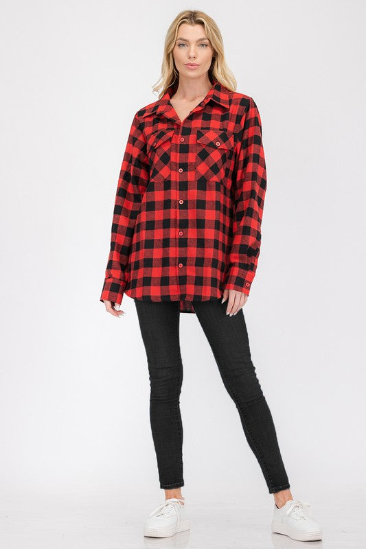 Boyfriend Fit Checker Plaid Flannel Long Sleeve - Faylinn & Co