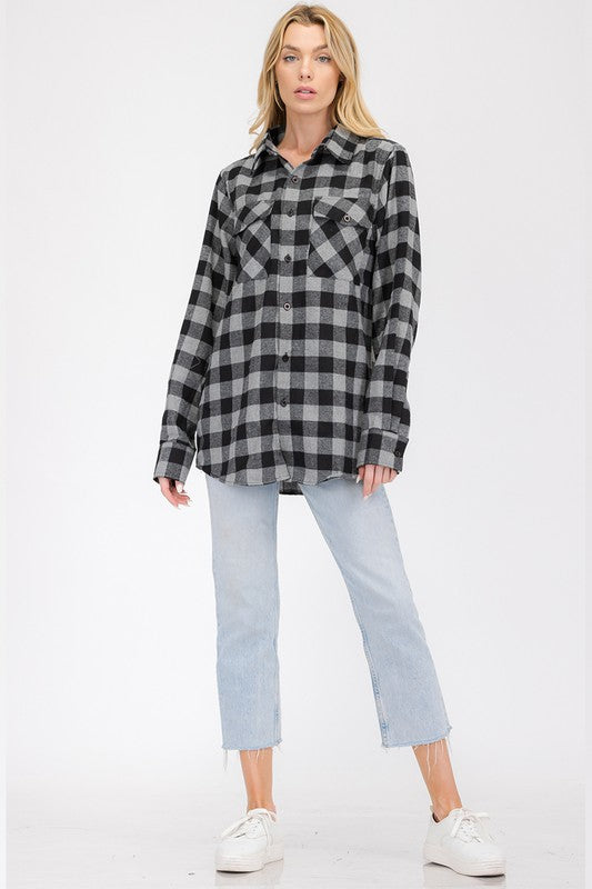 Boyfriend Fit Checker Plaid Flannel Long Sleeve - Faylinn & Co