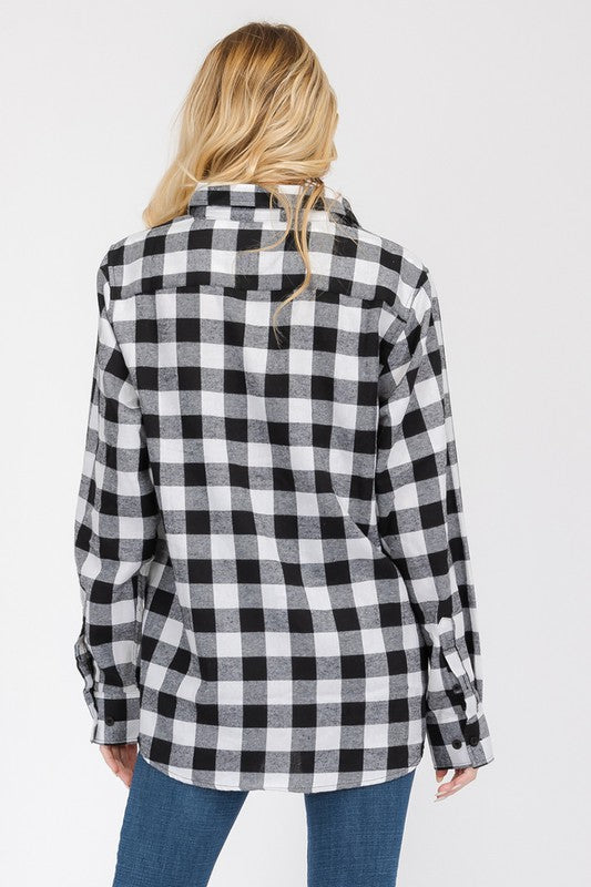 Boyfriend Fit Checker Plaid Flannel Long Sleeve - Faylinn & Co