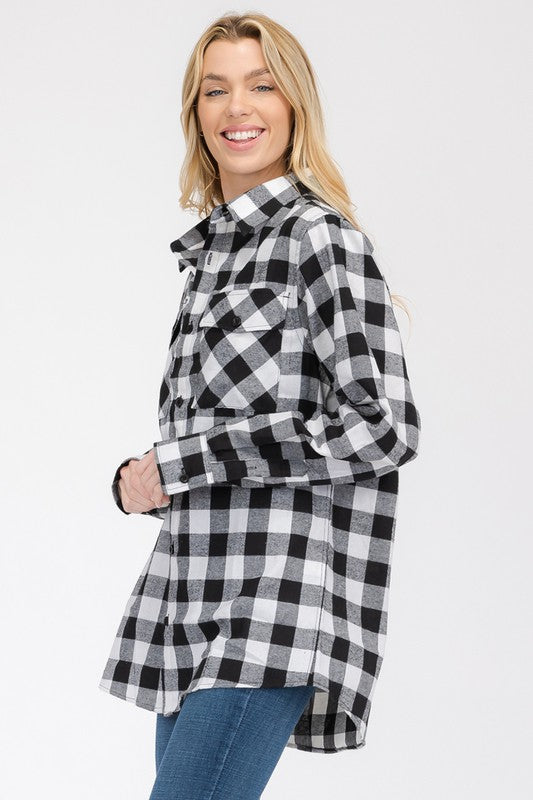 Boyfriend Fit Checker Plaid Flannel Long Sleeve - Faylinn & Co