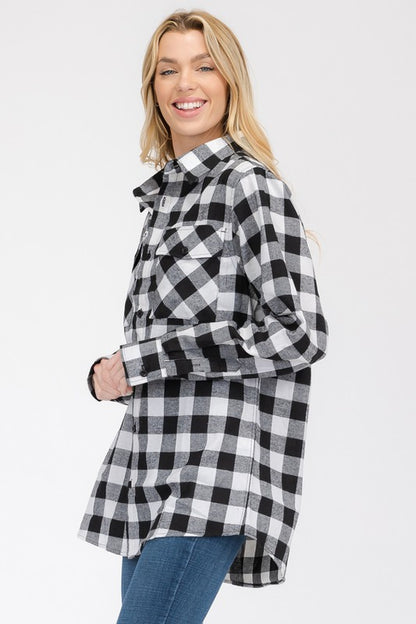 Boyfriend Fit Checker Plaid Flannel Long Sleeve - Faylinn & Co