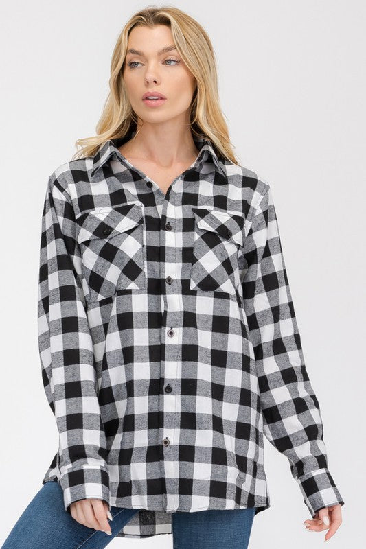 Boyfriend Checker Plaid Flannel Long Sleeve - Faylinn & Co