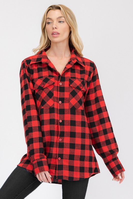 Boyfriend Fit Checker Plaid Flannel Long Sleeve - Faylinn & Co