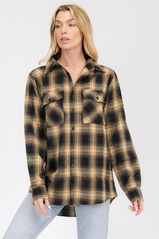 Boyfriend Fit Checker Plaid Flannel Long Sleeve - Faylinn & Co