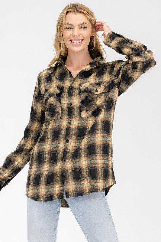 FULL PLAID CHECKERED FLANNEL LONG SLEEVE - Faylinn & Co