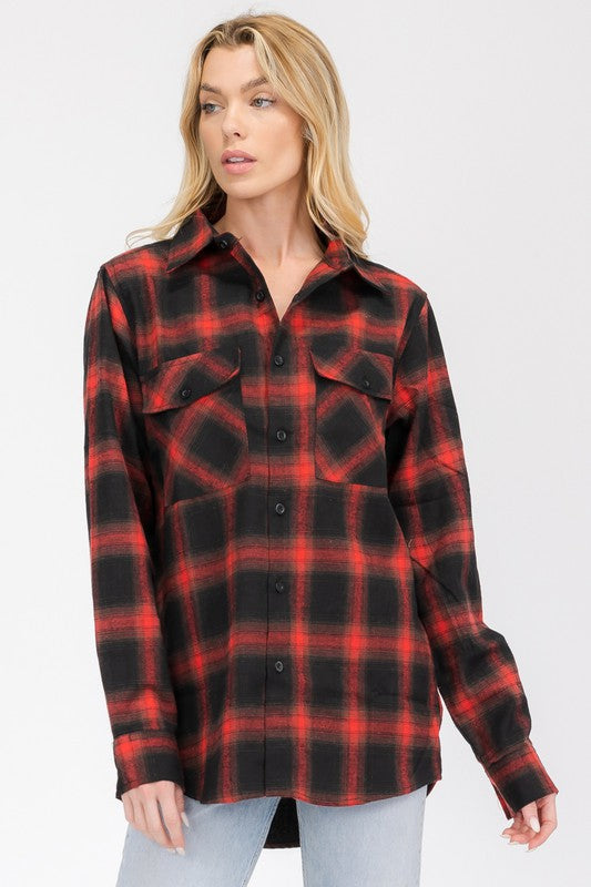 Boyfriend Fit Checker Plaid Flannel Long Sleeve - Faylinn & Co
