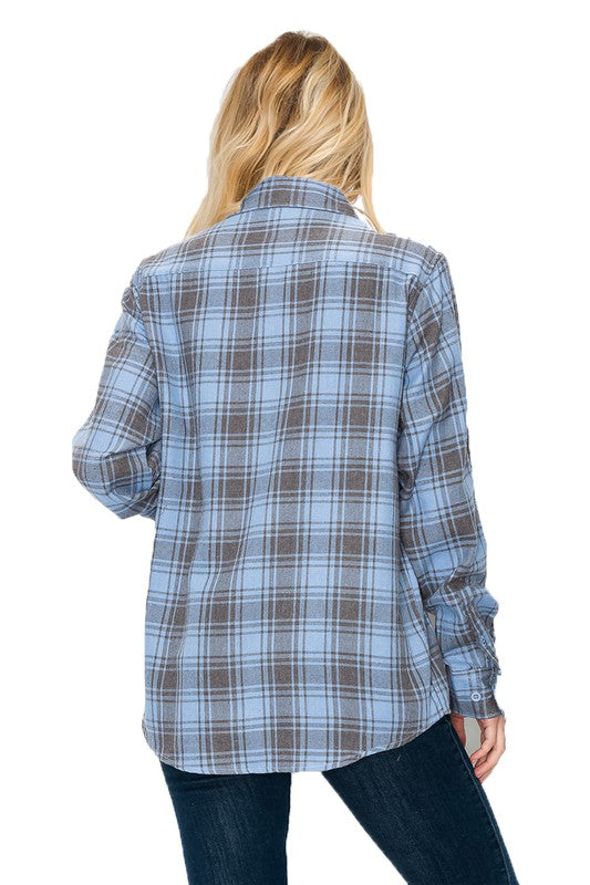 Boyfriend Fit Checker Plaid Flannel Long Sleeve - Faylinn & Co