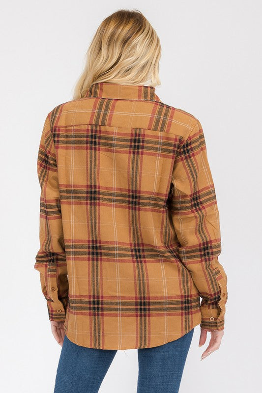 Boyfriend Fit Checker Plaid Flannel Long Sleeve - Faylinn & Co