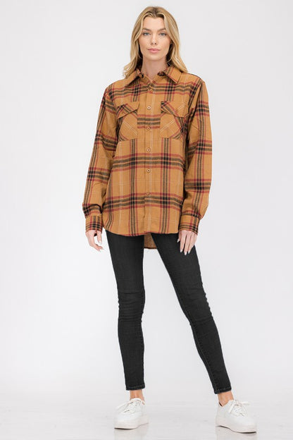 Boyfriend Fit Checker Plaid Flannel Long Sleeve - Faylinn & Co