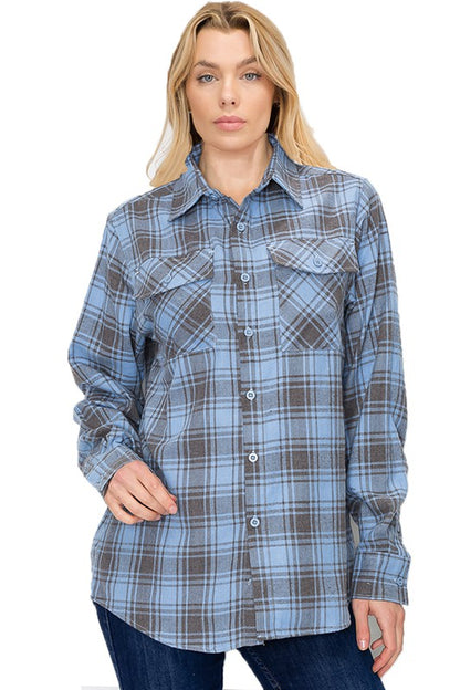 Boyfriend Fit Checker Plaid Flannel Long Sleeve - Faylinn & Co