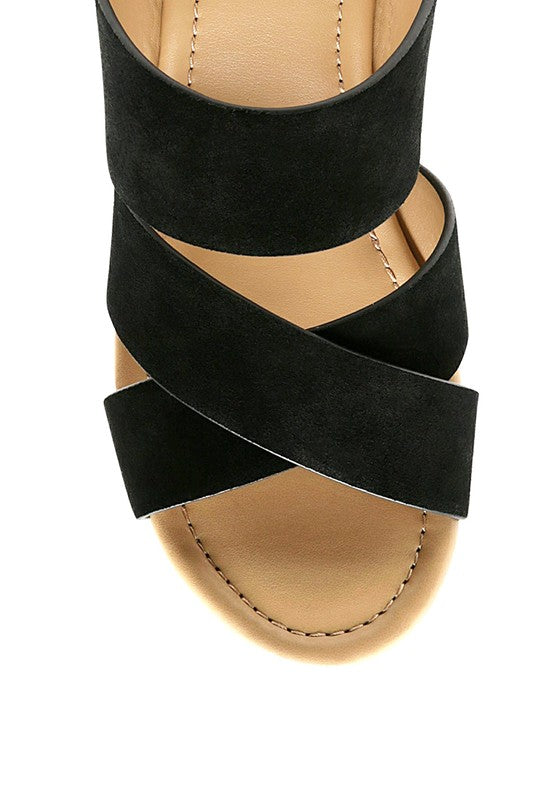 GERD BLOCK HEELED SUEDE SLIP-ON SANDAL - Faylinn & Co