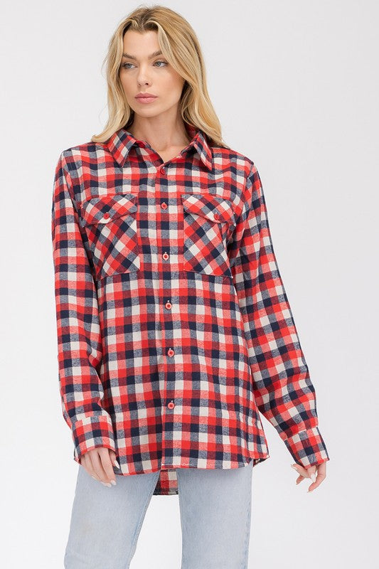 Womens Boyfriend Long Sleeve Flannel - Faylinn & Co