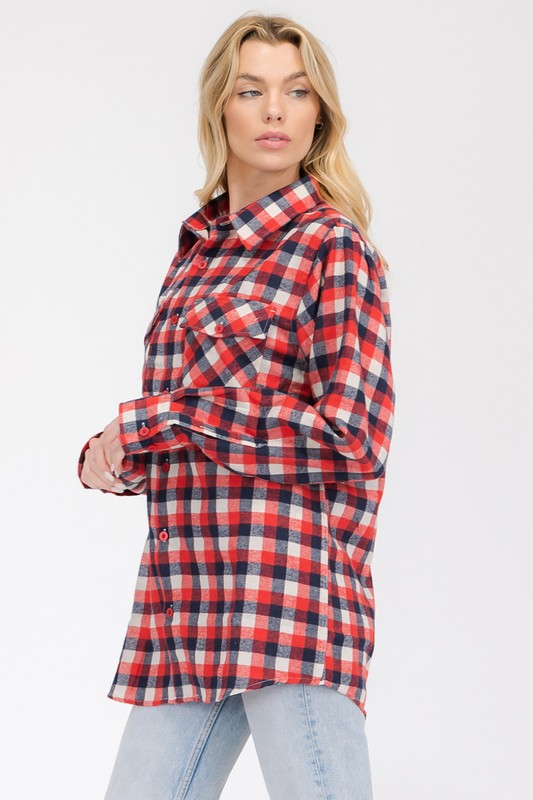 Womens Boyfriend Long Sleeve Flannel - Faylinn & Co
