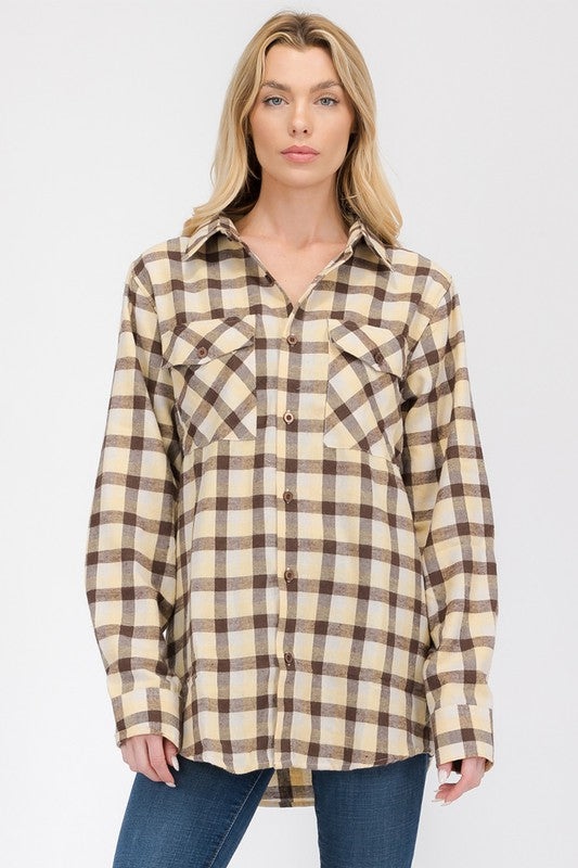 Womens Boyfriend Long Sleeve Flannel Shirt - Faylinn & Co