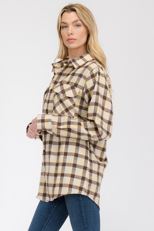 Womens Boyfriend Long Sleeve Flannel Shirt - Faylinn & Co