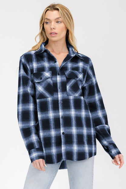 Boyfriend Fit Checker Plaid Flannel Long Sleeve - Faylinn & Co