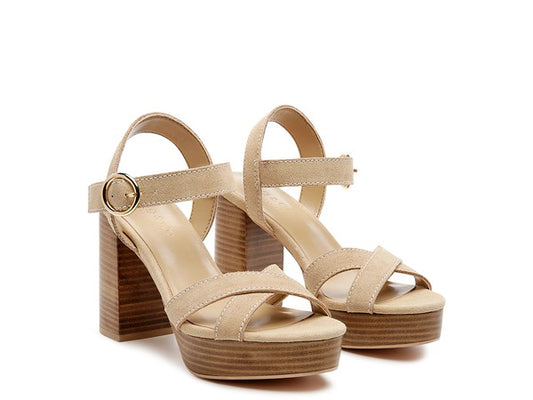 RAG&CO CHOUPETTE SUEDE LEATHER BLOCK HEELED SANDAL - Faylinn & Co