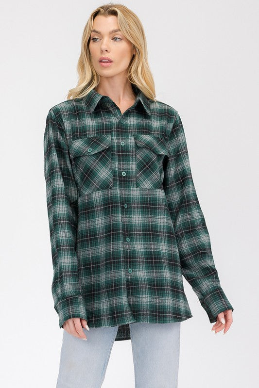 Boyfriend Oversize Plaid Flannel Long Sleeve - Faylinn & Co