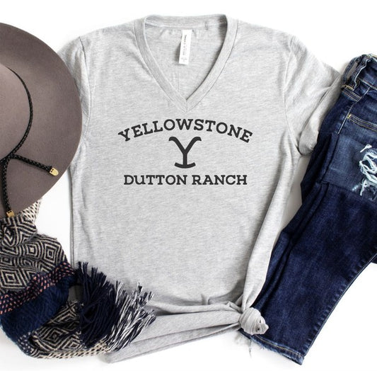 Yellowstone Dutton Ranch V Neck Tee - Faylinn & Co