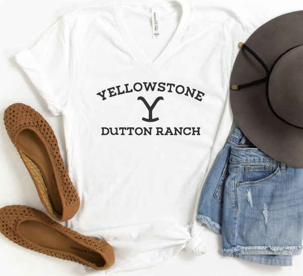 Yellowstone Dutton Ranch V Neck Tee - Faylinn & Co