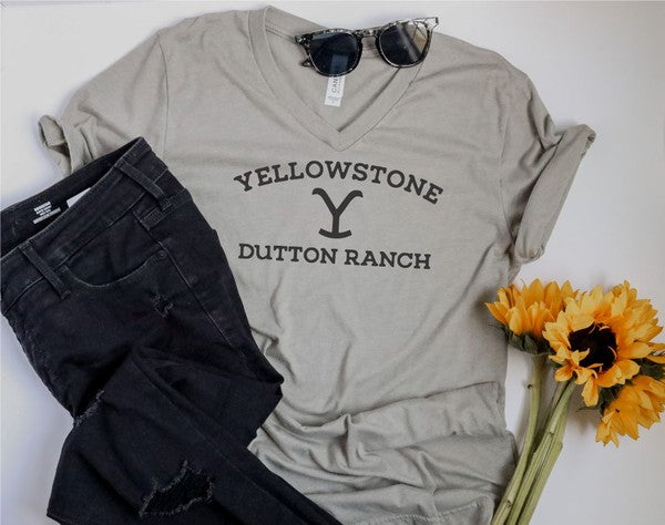 Yellowstone Dutton Ranch V Neck Tee - Faylinn & Co