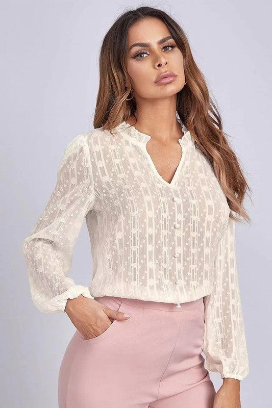 Long sleeve sheer blouse - Faylinn & Co