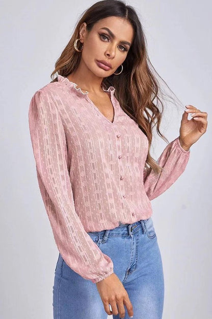 Long sleeve sheer blouse - Faylinn & Co