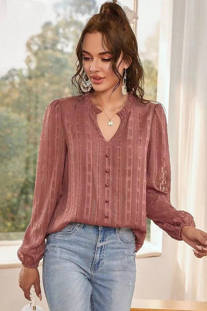 Long sleeve sheer blouse - Faylinn & Co