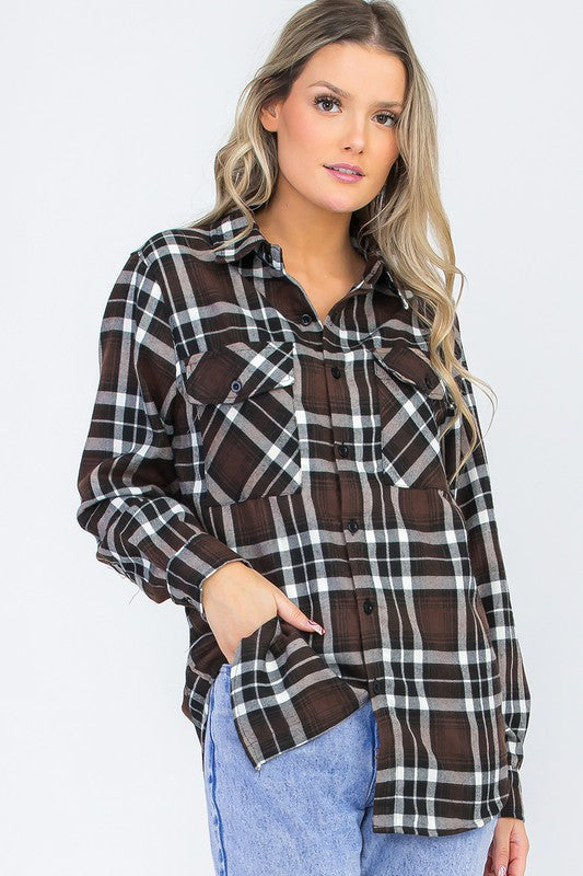 BOYFRIEND Fit Checker Plaid Flannel Long Sleeve - Faylinn & Co