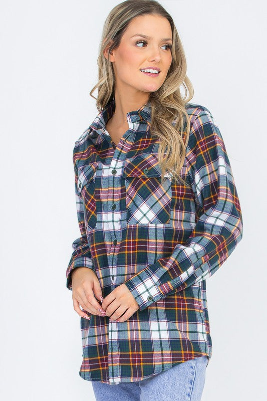 BOYFRIEND Fit Checker Plaid Flannel Long Sleeve - Faylinn & Co