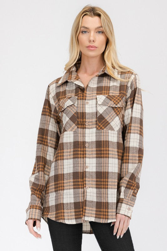 BOYFRIEND Fit Checker Plaid Flannel Long Sleeve - Faylinn & Co